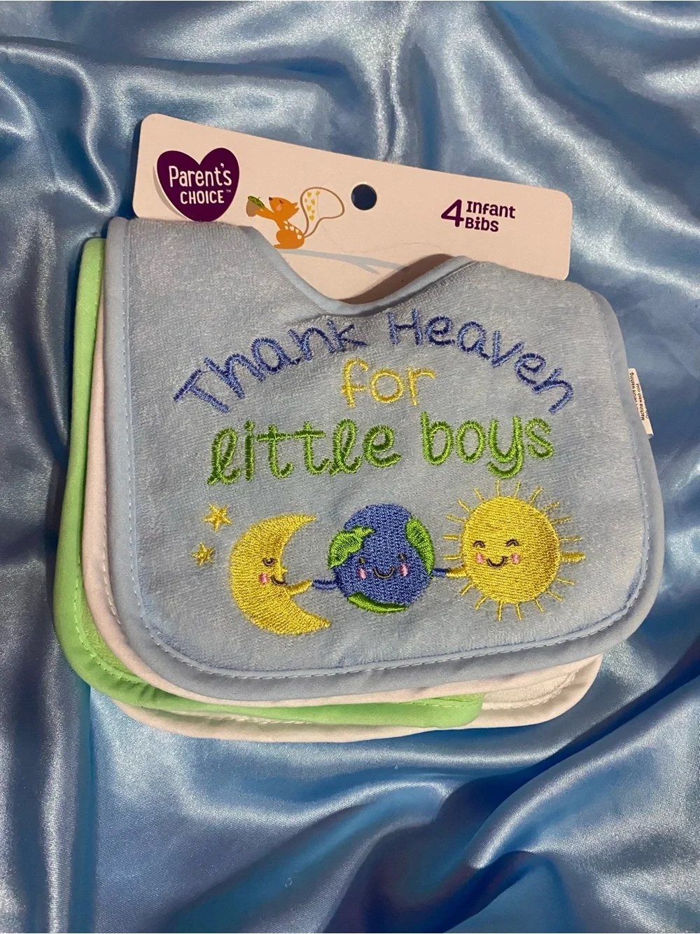 Parent's Choice Blue 'Thank Heaven for Little Boys' Baby Bib Set - 4 Pack